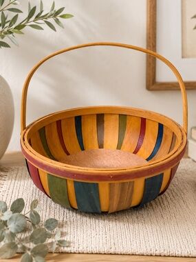 Multicolor Wooden Basket with Handle